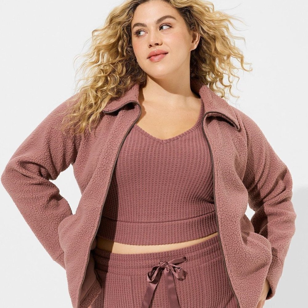 Torrid - Sherpa Zip Up Lounge Sweatshirt / Jacket in Rose Taupe​​​​​​​​​​